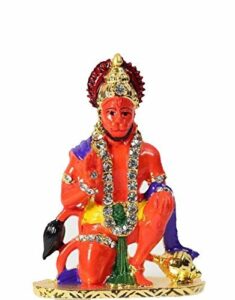 Lord Hanuman Car Dashboard God Idol (Orange) / Small Hanuman JEE Murti Gold Color Plated with Crystal Studs