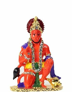 Lord Hanuman Car Dashboard God Idol (Orange) / Small Hanuman JEE Murti Gold Color Plated with Crystal Studs