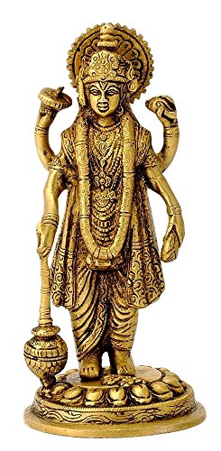Brass Lord Bhagwan Vishnu Holding Club Brass Statue Handmade for Home Decor Idol for Mandir Puja for Gift Vastu Dosh - Height 7 Inch Gold Color