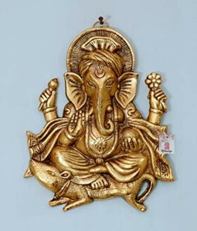 Wall Hanging Lord Ganesh Idol Statue For Home Decor Decorative Showpiece - 26 cm (Metal, Gold)