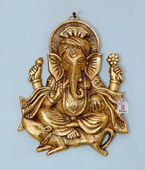 Wall Hanging Lord Ganesh Idol Statue For Home Decor Decorative Showpiece - 26 cm (Metal, Gold)