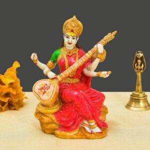 SEVLIYA Traders Marble Dust Saraswati Idol for Home Puja I Veena I Sarasvati Statue I Living Room I Guest Room I Office Table I Showpiece I Gifts I Home Decor I Pooja Room (6INCH)
