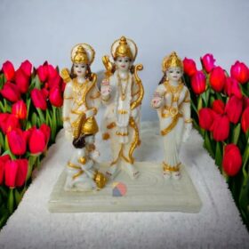 Ram Darbar Murti - Lord Ram Sita Laxman and Hanuman Statue for Home & Office (White Gold, 18 cm)