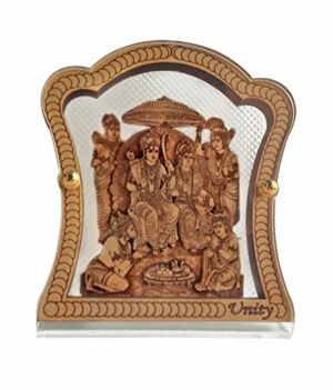 Hindu God Idol Ram Darbar Ji Wooden & Glass Temple for Car Dashboard, Gifting on Religious Festivals,Occassions/Decoratives
