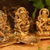 Lakshmi Ganesha Saraswati with Diya Diwali Statue Idol for Diwali Pooja: Home, Office, Success, Entrance Decor Good Luck Gift (Set of 1) ,Aluminium ,Golden