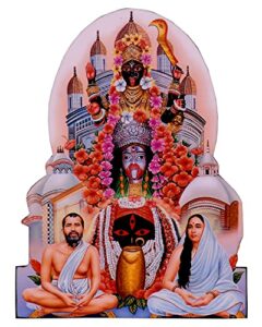 Kolkata Goddess Shri Maha Kali, Ramakrishna Paramahamsa & SarDevi Divine Holy Blessing Wood & Plastic Statue/Photo Frame with Backstand (Size- 4.5 inch X 6 inch)- Multicolor