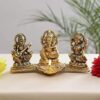 Smizzy God Idols for Pooja| Metal Antique Ganesh laxmi Saraswati Idol Murti for Home Decor| Decorative Platter with Diya, Ganpati for Diwali Decoration Festival, Golden