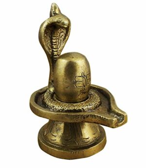 Handmade Brass Lord Shiva Lingam Sculpture Shivling Statue ( Gold, 3 x 2.5 x 2 Inches ).