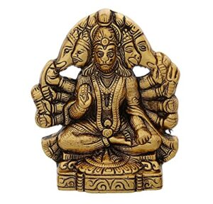 Metal Panchmukhi Hanuman Murti (Gold, 16 CM)