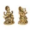 Brass Ganesha Lakshmi Idol Sitting on Lotus Statue for Home Office Puja Decor 5 Inches