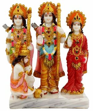 Marble Look Ram Darbar Statue for Pooja Room Idol Polyresin Washable (5-6-inch, Multicolor)
