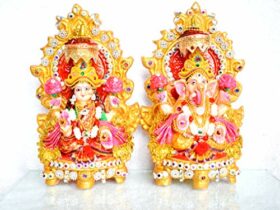 Clay Laxmi Ganesha Pair Idol 18 cm Multicolour, 2 Pieces