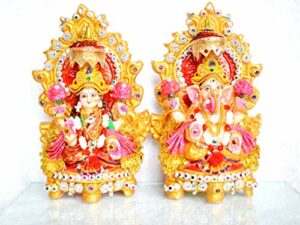 Clay Laxmi Ganesha Pair Idol 18 cm Multicolour, 2 Pieces