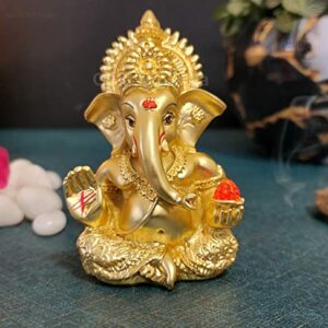 Lord Ganesha for Car Dashboard Ganesha Ganpati Idol God of Success and Luck (Gold Matte)