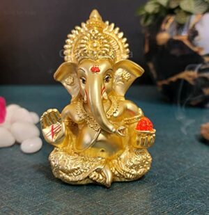 Lord Ganesha for Car Dashboard Ganesha Ganpati Idol God of Success and Luck (Gold Matte)