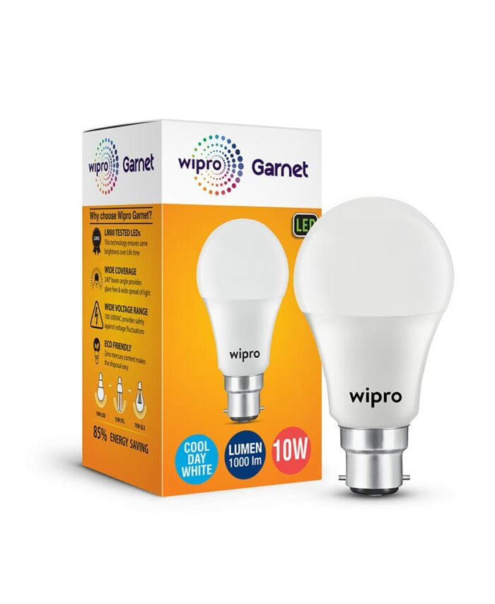 Garnet 10W LED Bulb for Home & Office |Cool Day White (6500K) | B22 Base|220 degree Light coverage |4Kv Surge Protection |400V High Voltage Protection |Energy Efficient | Pack of 1