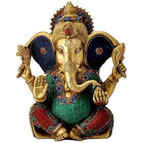 Colourful Large Ganesh Brass Idol Statue Puja Home Decor Gift Diwali Wedding Anniversary