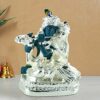 Playful Radha Krishna Idol in Silver Plated Base