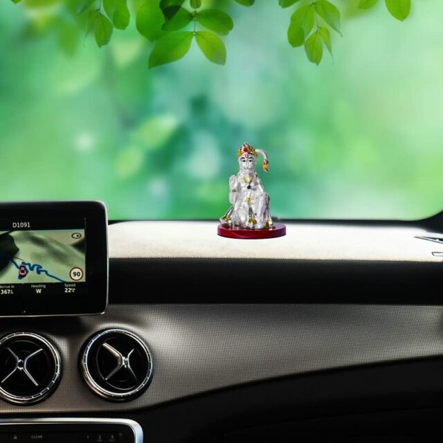 999 Silver Plated Hanuman Ji Decorative Showpiece Idol for Car Dashboard Temple & Gift Handicraft Spiritual Murti Antique Decoration Items Home & Study Table Office Decor (6cmx6cmx9cm)