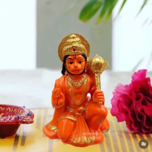 Polyresin Orange Hanuman Ji Murti Bala ji Bajrangbali Murti Statue Idol for Pooja Car Dashboard Homer Temple Small Size 3 Inch