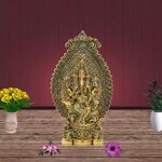 Metal Ganesh Idol Statue Sitting on Mouse, Height 27 cm, Gold Antique, 1 Piece