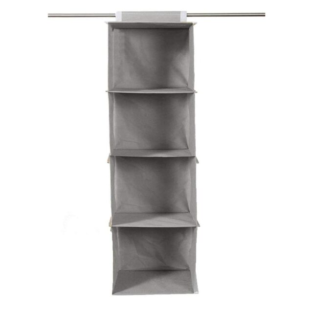 Industries 4 shelf Closet Organizer for Wardrobe|Non-woven Collapsible Wardrobe|Hanging Shelf for clothes|4 shelves Cloth Organizer|Pack of 2 (Grey)