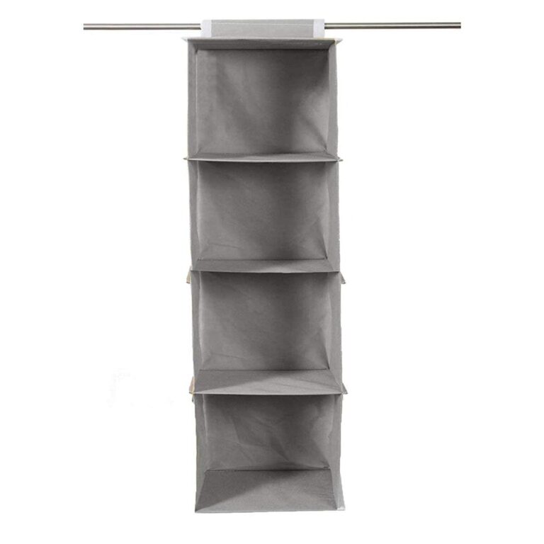 Industries 4 shelf Closet Organizer for Wardrobe|Non-woven Collapsible Wardrobe|Hanging Shelf for clothes|4 shelves Cloth Organizer|Pack of 2 (Grey)