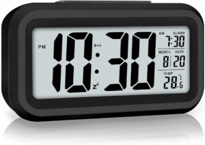 AERYS Digital Alarm Clock Table Clock for Students, Home, Office, Corporate with Automatic Sensor, Date & Temperature (Black Digital) Plastic, 14 W x 8 H Centimeters