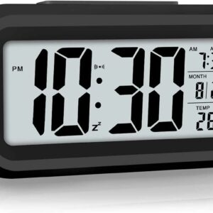 AERYS Digital Alarm Clock Table Clock for Students, Home, Office, Corporate with Automatic Sensor, Date & Temperature (Black Digital) Plastic, 14 W x 8 H Centimeters