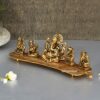Metal Ganesh Idol with Musical Instrument on Leaf, Golden Plated, 5 Inches, Home Decor, Diwali Puja, Festival Gifts