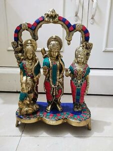 Brass Ram Darbar Statue/Elegant Ram Darbaar Murti/Multicolor Gemstone Showing The Real Image Work Brass Statue/Home, Office Decor/Siyaram Laxman with Hanumaan Multicolored Stone Work