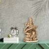 Brass Saraswati with Veena Sitting on Lotus Showpiece Figurines | Saraswati Playing Sitar | Devi Siddhi Idol for Puja Size - 6In