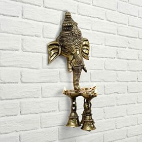 Ganesh Deepak with Bell Brass Wall Hanging (11 cm x 8 cm x 24 cm, Brown)