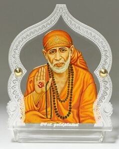 Foil, Acrylic Sai Baba with Prayer Beads Idol, 4 cm x 8 cm x 6.5 cm, Multicolour