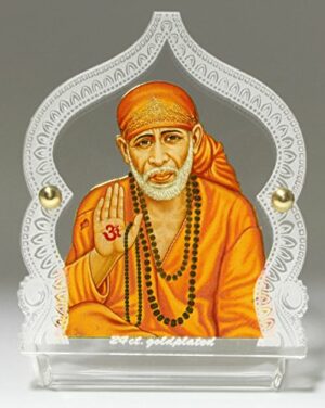 Foil, Acrylic Sai Baba with Prayer Beads Idol, 4 cm x 8 cm x 6.5 cm, Multicolour