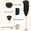 Handheld Milk Frother, Mini Milk Foamer Stainless Steel Battery Operated Soft Touch Premium Drink Mixer with Frother Stand for Coffee Hot Milk, Coffee Foamer, Egg Beater, Hand Blender