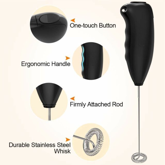 Handheld Milk Frother, Mini Milk Foamer Stainless Steel Battery Operated Soft Touch Premium Drink Mixer with Frother Stand for Coffee Hot Milk, Coffee Foamer, Egg Beater, Hand Blender