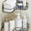 Pack of 2 Self-Adhesive Corner Shelf for Bathroom & Kitchen - No Drilling, Black (8 & 9 Inch)