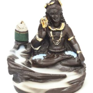 0327 Lord Shiva Smoke Fountain Incense Burner with 10 Backflow Cones (7 cm x 7 cm x 12, Blue)(Ceramic, Conical)
