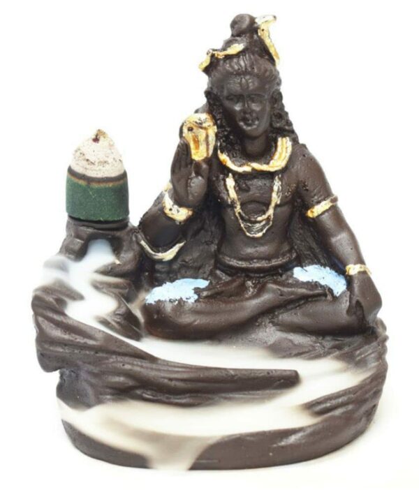 0327 Lord Shiva Smoke Fountain Incense Burner with 10 Backflow Cones (7 cm x 7 cm x 12, Blue)(Ceramic, Conical)