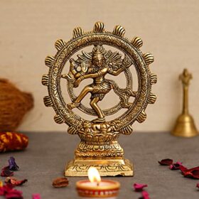 Premium Gold Plated Lord Shiva Dancing Natraj Statue Showpiece Handcrafted Sculpture for Home and Puja Decor| nataraj Statue for Home|(8 Inches, Gold)