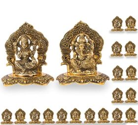 Laxmi Ganesh Set Idol Showpiece Metal Gold Plated Lakshmi Ganesha Idols for Diwali Gifts Puja (Set 25)
