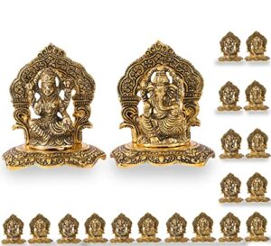 Laxmi Ganesh Set Idol Showpiece Metal Gold Plated Lakshmi Ganesha Idols for Diwali Gifts Puja (Set 25)