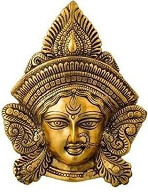 Durga Maa Face Sculpture Showpiece Wall Hanging Idol Statue (Golden, 13?16?4cm,170gram), Brass