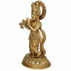 Brass Krishna Bhagwan Murti Idol in Flute Playing Posture on Beautiful Pedestal Home Decor Entrance Statue Office Table Height 8.5 Inch
