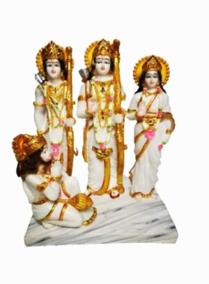 Marble Dust Lord Ram Darbar|God Ram,Laxman,Sita & Hanuman Darbar, Multicolor (White), 12.4 Inches, 1 Piece