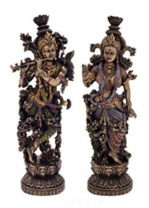 38 Cm Large Radha Krishna Idol Hindu Religious Idol Radha Krishan Statue Figurine Showpiece-Bronze Color(Size 14 x 5 Inches).