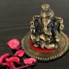 Pagdi Metal Lord Ganesha on Round Base (10.2 cm x 10.2 cm x 7.6 cm, Brown)