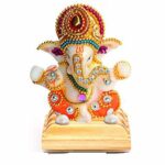 White Stone Ganesha Idol with Rosewood Base for Car Dashboard Decor