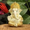 Ganesha for Car Dashboard Ganesh Statue Murti Gold Plated Terracotta Lord Ganpati Diwali Gifts Home Decor Figurine (Size: 3.5 x 2 inches)